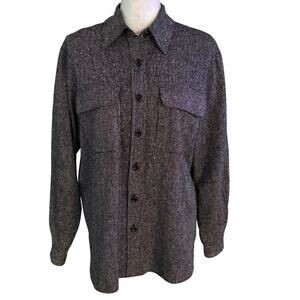 Ann May Size S Woven Textured 100% Silk Button Front Up Shirt Top Black White